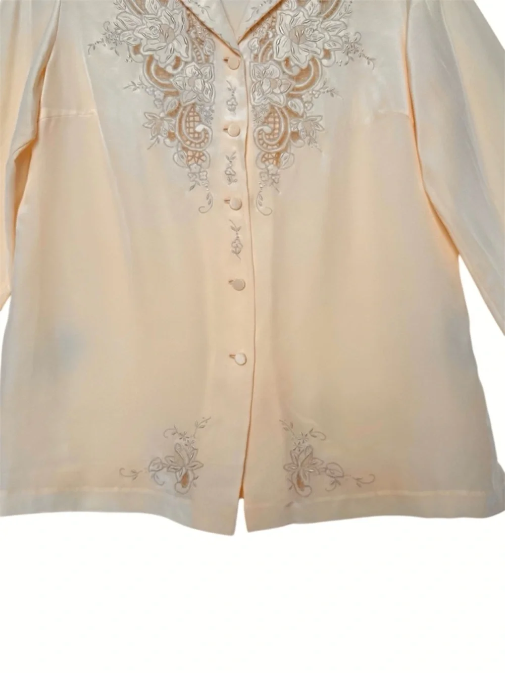 Vintage 100% Silk Embroidered Lace Cutout Blouse Feminine Prairiecore Romantic - Picture 6 of 12